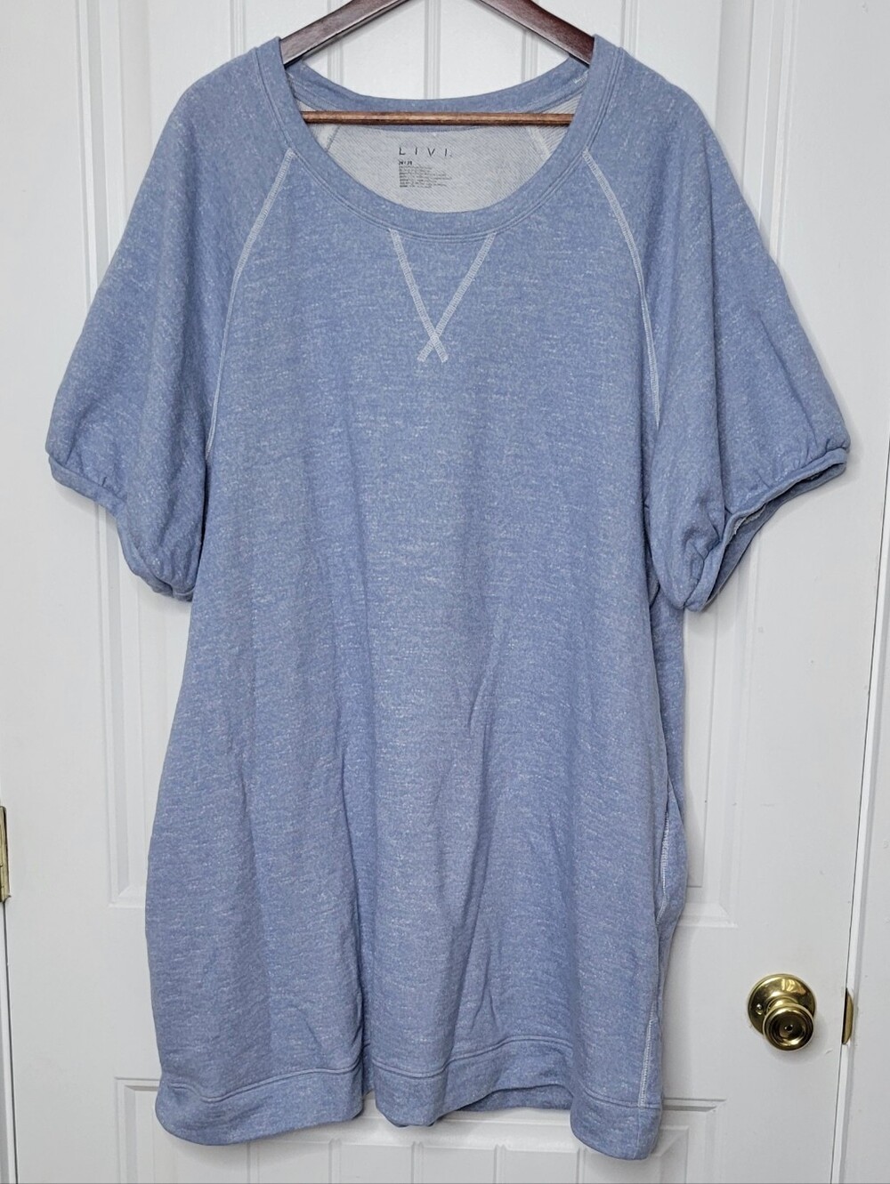 Livi Short-Sleeve Heathered Blue Dress With Pockets